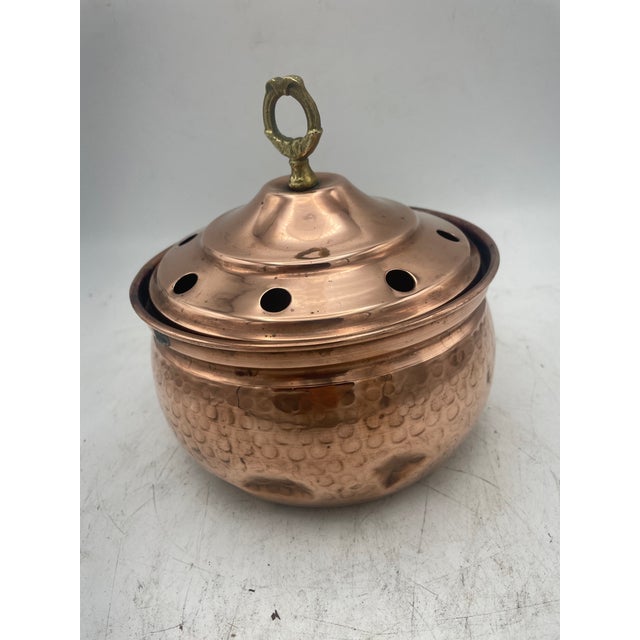 Vintage Copper Perforated Pot With Lid For Sale - Image 4 of 6