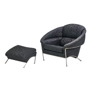1980s Post Modern Lounge Chair and Ottoman by Milo Baughman for Thayer Coggin, Signed For Sale