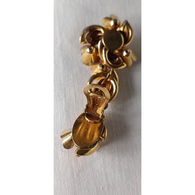 Metal Golden Clip-on Costume Jewelry Earrings, 1980s, Set of 2 For Sale - Image 7 of 10