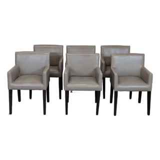 Set of Six West Elm Leather Dining Chairs For Sale