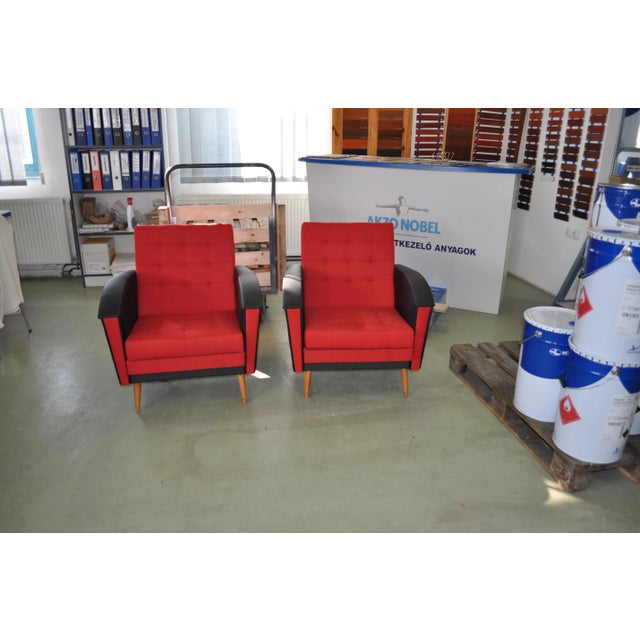 Set of Vintage Red & Black Lounge Chairs, 1960s For Sale - Image 6 of 8