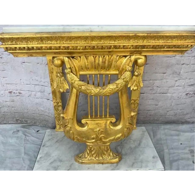 Wood Swedish Gustavian Giltwood Console Table With Lyre and Marble Top For Sale - Image 7 of 10
