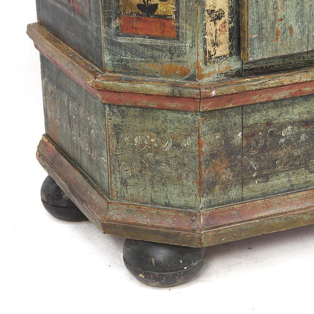 Rustic Farmhouse Folk Art Painted Bridal Cabinet, 1842 For Sale - Image 9 of 18