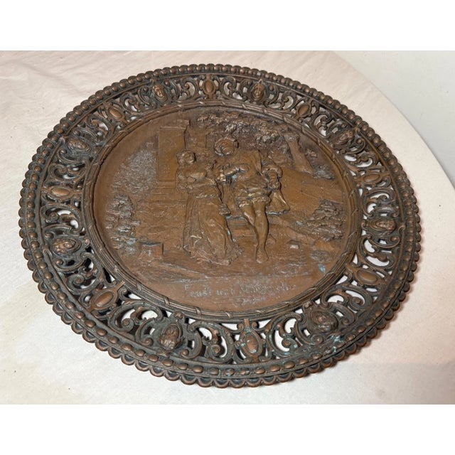 Figurative Large Antique Ornate Bronze Patinated Metal Relief Wall Charger Plaque Faust For Sale - Image 3 of 9