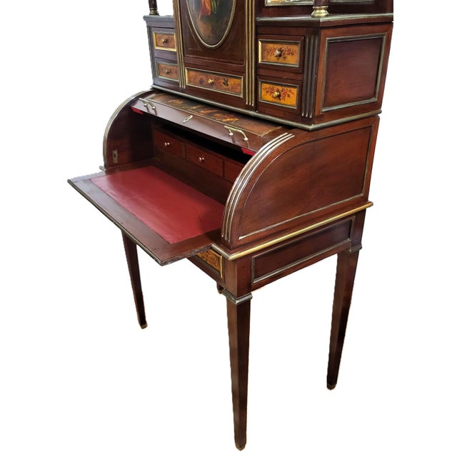 19th C French Vernis Martin Style Painted & Fitted Interior Bonheur Du Jour Secretary Desk For Sale - Image 16 of 18