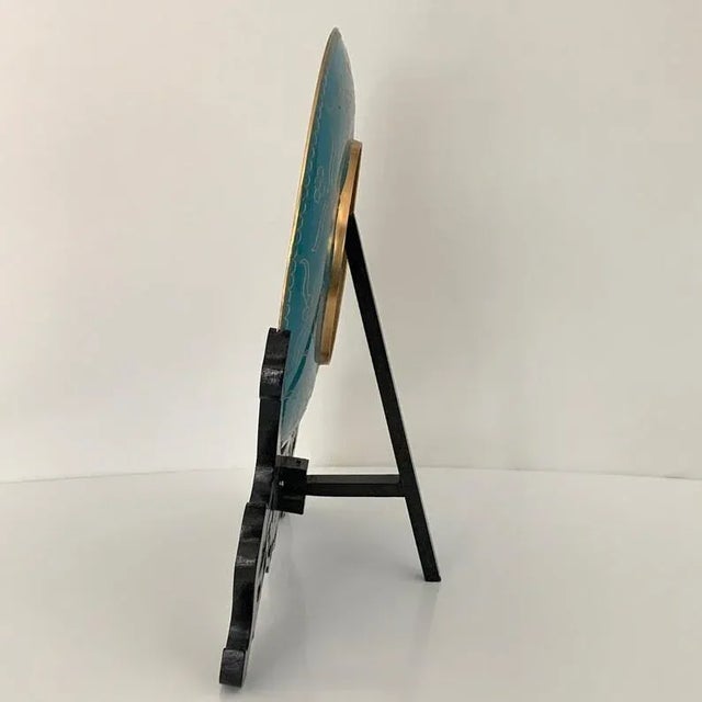 1980s Vintage Champleve Display Plate With Stand For Sale - Image 4 of 6