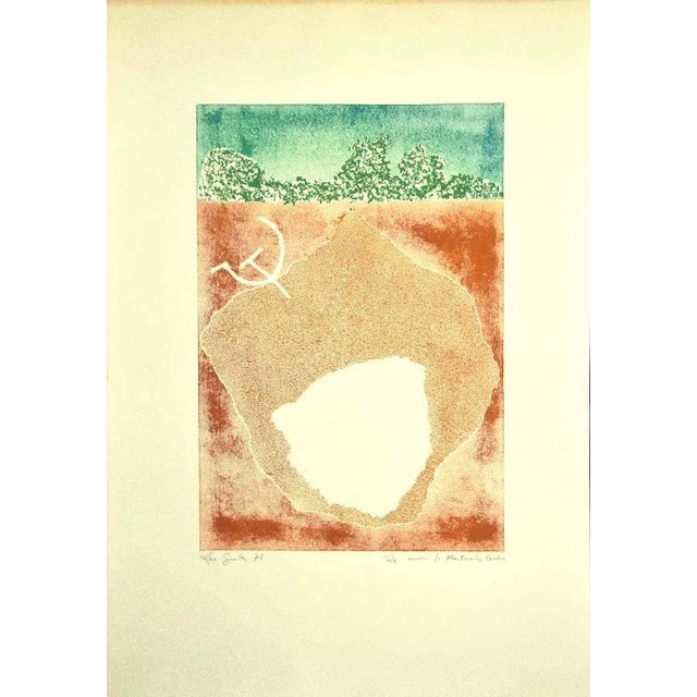 Composition is an original colored etching artwork on cardboard realized by Leo Guida in 1971. Hand-signed in pencil and...