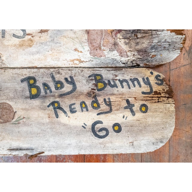 Antique White Early 20th C. American Folk Art Pet Advertising Sign for Rabbits and Bunnies For Sale - Image 8 of 12