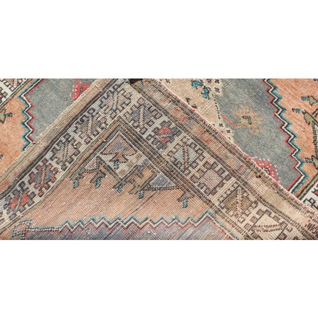 Turkish Hand Knotted Oushak Vintage Small Carpet in Light Orange and Light Gray For Sale In Atlanta - Image 6 of 7