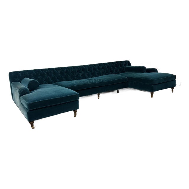 Teal Cypress Furniture Custom Made U-Shaped Sectional For Sale - Image 8 of 12