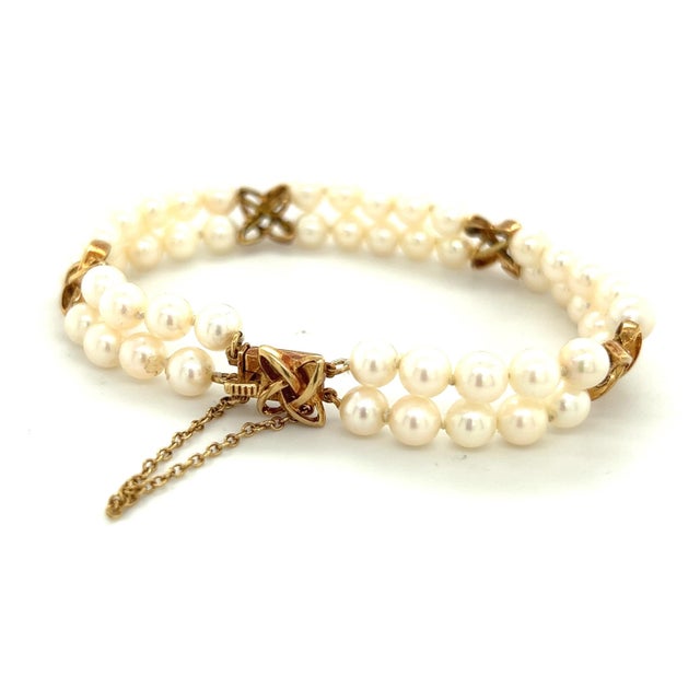 1990s Mikimoto Estate Akoya Pearl Double Strand Bracelet 6.5" 14k Gold 5.5 mm For Sale - Image 9 of 9