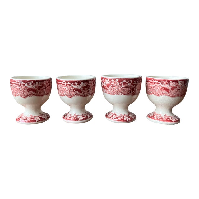 Mason's Pink Vista Pattern Ironstone Collection Antique and Vintage Set of 4 Single Egg Cups For Sale