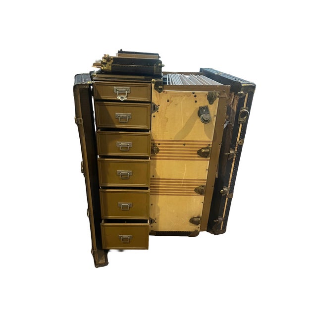 Original condition, 1920s Oshkosh storage wardrobe travel trunk Stamped with the person’s initials