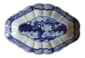 18th Century Chinese Style English Worcester Caughley Blue & White Porcelain Dessert Dish