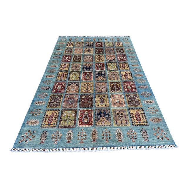 Blue Bakhtiari Garden Panel Hand-Knotted Wool Rug - 6'6" X 10'1" For Sale