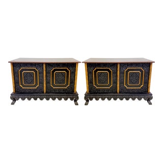 Early 20th-C. Carved Teak Anglo-Indian Cabinets or Side Tables - a Pair For Sale