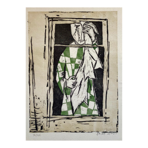 Yosl Bergner1959 Israeli Yosl Bergner Modernist Color Woodcut Woodblock Print, c.1959