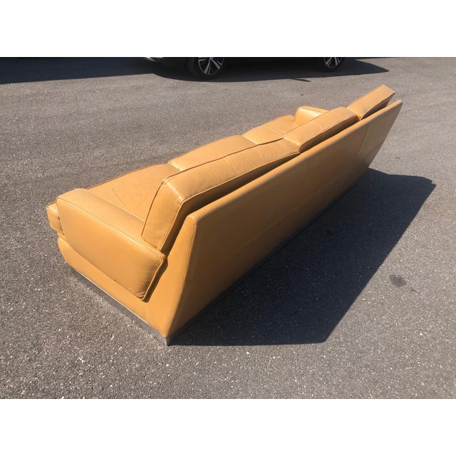 Leather and Brushed Steel Sofa attributed to Jacques Charpentier for Roche Bobois, 1970s For Sale - Image 6 of 11