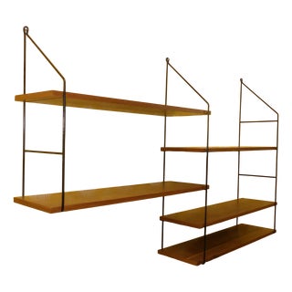 Walnut String Shelving Unit, 1960s For Sale
