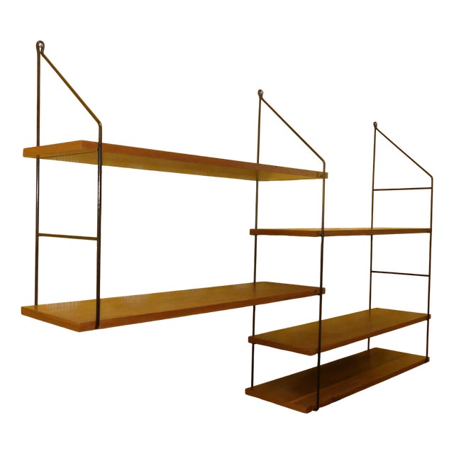 Walnut String Shelving Unit, 1960s For Sale