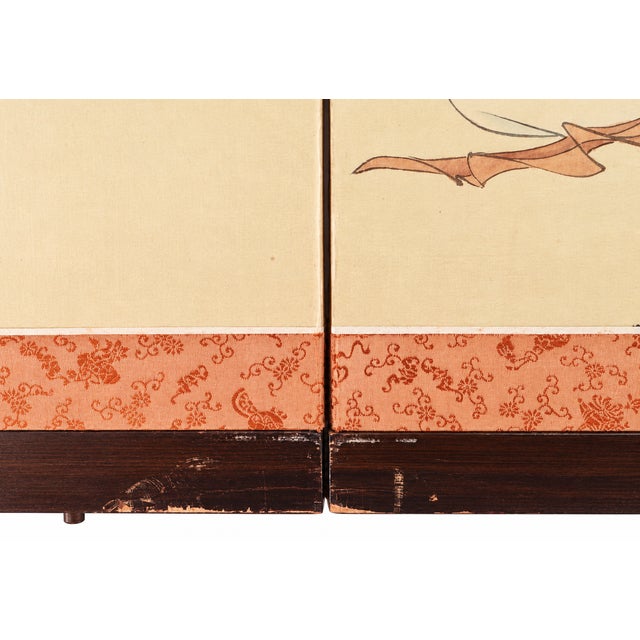 1970s Chinese Hand-Painted Silk Four-Panel Folding Screen | Attributed to Yang Zhi | Hong Kong For Sale In Chicago - Image 6 of 18