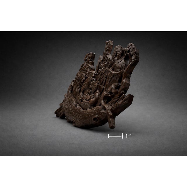 Mid 20th Century Vintage Hand-Carved Chinese Eight Immortals Wall Panel in Dark Hardwood, Figural Relief Sculpture For Sale - Image 5 of 7