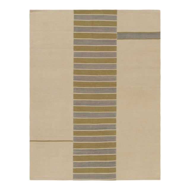 Rug & Kilim’s Contemporary Kilim in Beige, Green and Gray Tones For Sale