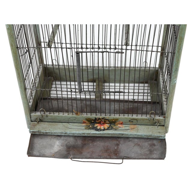 Antique Hand Painted Celadon Green French Provincial Dome Birdcage For Sale In Detroit - Image 6 of 10