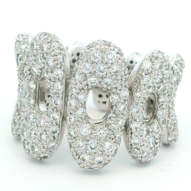 Contemporary 1990s Italian 18k White Gold 3 Carat Pavé Diamond Sculptural Statement Ring, Size 7 For Sale - Image 3 of 15