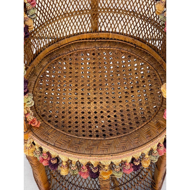 Spectacular 1950 Peacock Rattan Bamboo Armchair in Mackenzie Zie Childs Style For Sale In Miami - Image 6 of 9