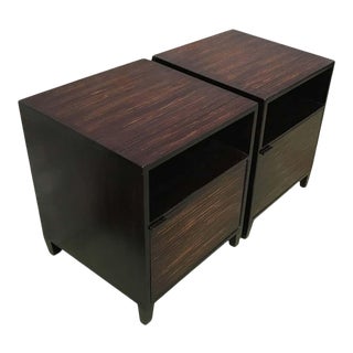 20th Century Ebonized Macassar Nightstands or Side Tables With One Door - a Pair For Sale
