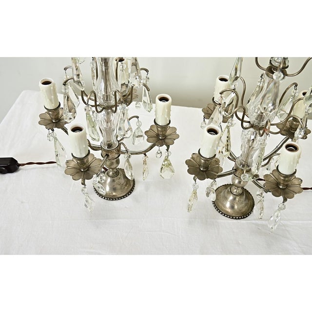 French 19th Century Pair of Crystal Girandole Lamps For Sale - Image 11 of 12