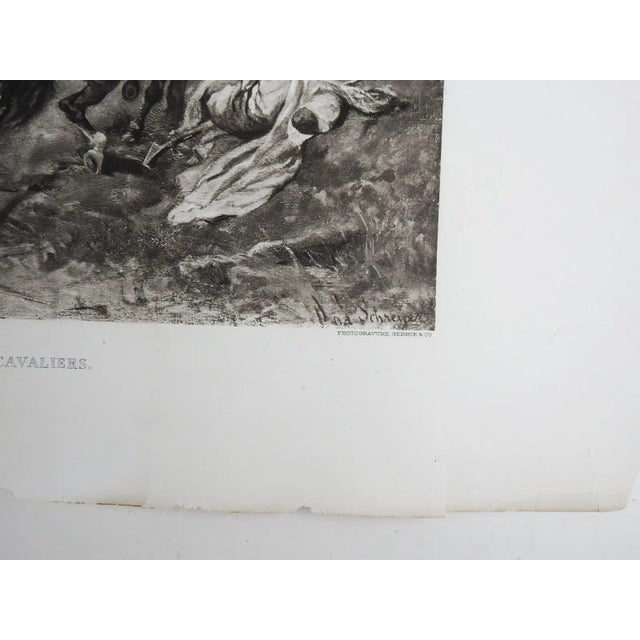 Late 19th century photogravure etching after Adolf Schreyer with Arabian horses and Bedouin riders. Titled "Arab...