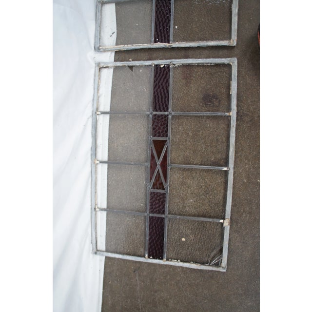 Pair of Antique Reclaimed Leaded Stained Amethyst Glass Window Panels For Sale - Image 10 of 12