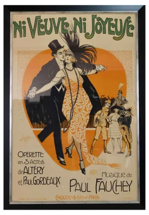 French Art Noveau Advertising Poster for the Ni Veuve Ni Joyeuse Operetta, 1919