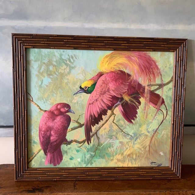 Signed Birds of Paradise Oil Painting. Newly framed.