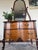 Chocolate Restored Antique Serpentine Two-Tone Tiger Oak Vanity With Biomorphic Mirror For Sale - Image 8 of 10