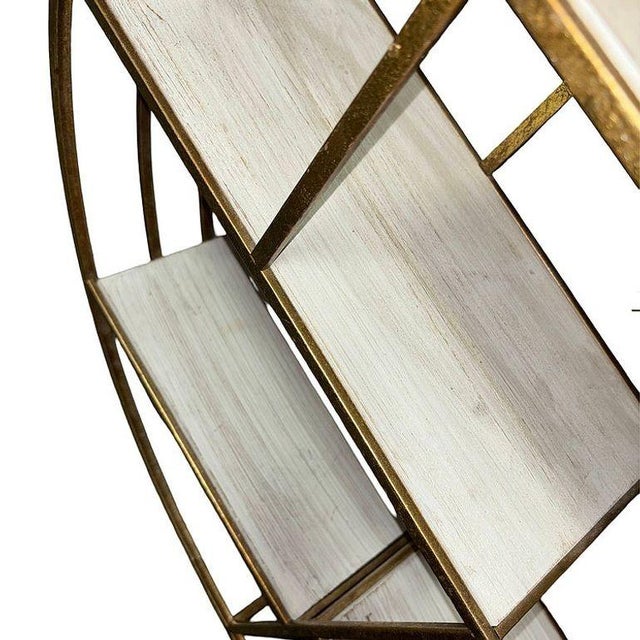 Wood 1990s Mid-Century Style 4-Tier Round Brass Colored Wall Hanging Shelf For Sale - Image 7 of 7