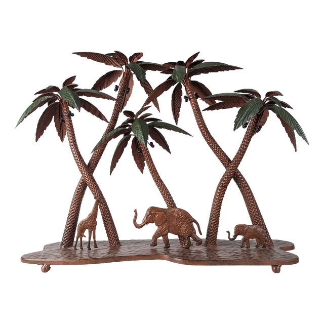 Austrian Artist, Giraffe, Palms and Elephants, 1920s, Metal For Sale