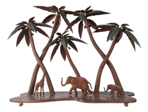 Austrian Artist, Giraffe, Palms and Elephants, 1920s, Metal