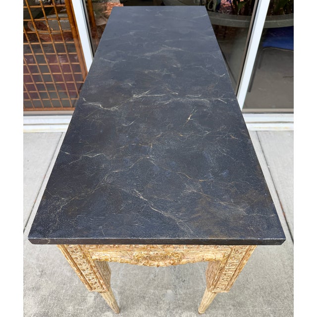 Wood Neoclassical Style Console Table With Faux Slate Top For Sale - Image 7 of 9