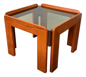 Vintage Italian Coffee Table in Wood and Smoked Glass Top, 1970s
