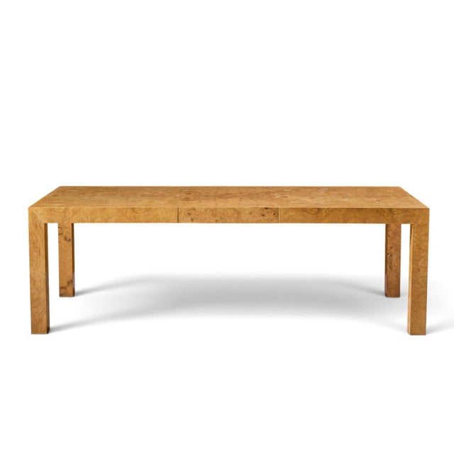 Milo Baughman for Thayer Coggin Mid Century Burlwood Expanding Dining Table With 2 Leaves For Sale - Image 11 of 13