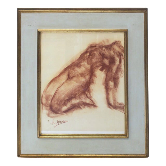 Mania Mavro, On Bare Knees, 1950s, Red Chalk on Paper, Framed For Sale