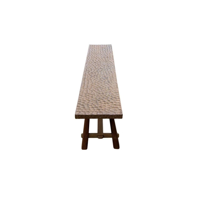 Brown Sculptural Teak Wood Bench Carved Detailing, Modern Organic For Sale - Image 8 of 9