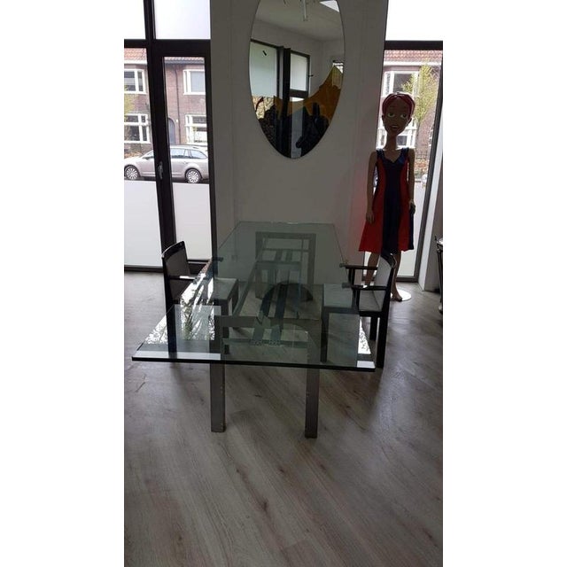 Carlo Scarpa Doge Dining Table with Brushed Steel Base and Glass Top by Carlo Scarpa for Gavina Simon, 1970s For Sale - Image 4 of 12
