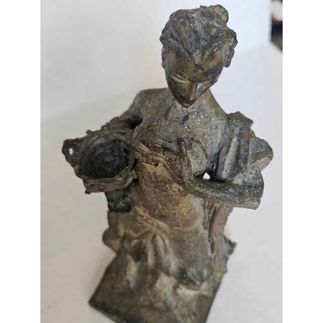 1960s Luis Sanguino Bronze Sculpture Mujer Castiza Con Canasta For Sale - Image 5 of 8