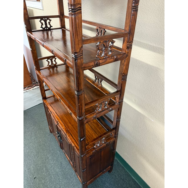 Hand Carved Shelving With Double Door Cabinet For Sale - Image 9 of 12