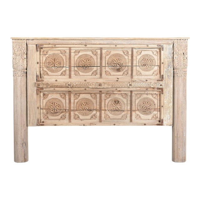 Indian King Size Headboard Constructed From an Antique Door and Pillars For Sale