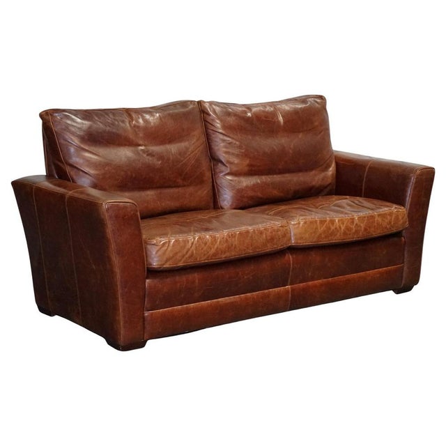 Vintage Brown Leather 2-to-3-Seater Sofa For Sale - Image 17 of 17